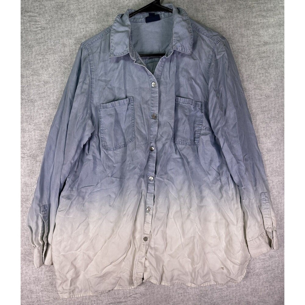 J.Jill Shirt Womens Medium  Blue Ombre Chambray Tencel Collared Button Up